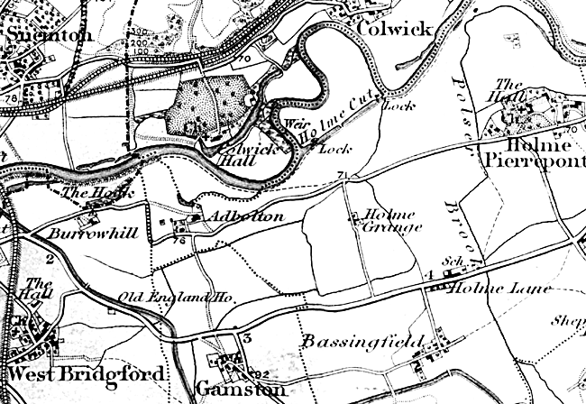 Adbolton and its surroundings in the 1880s.
