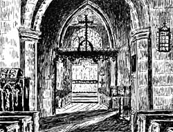 The chancel. Etching by Mrs Bruce.