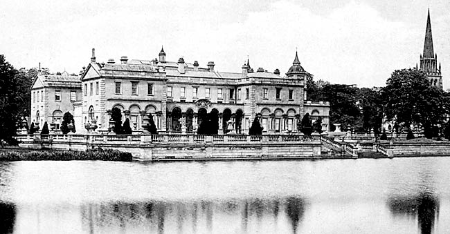 Clumber House and church from the lake (c.1910).