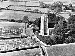 The church, vicarage and surrounding fields.