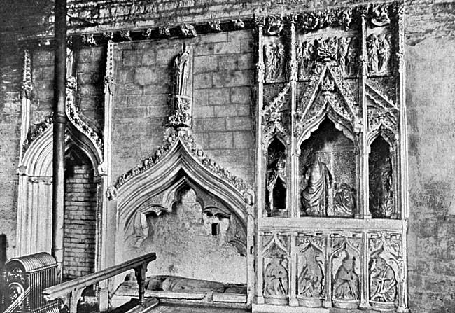 Easter Sepulchre and Founder’s Tomb at Hawton; with doorway to former chantry chapel and hagioscope in wall.