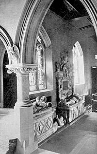 Pierrepont monuments in the church, c.1900. 