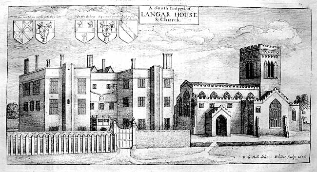 Langar Hall and church in 1676.