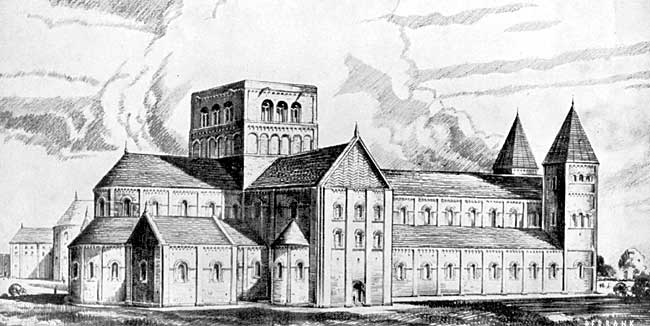 Reconstruction drawing of Lenton Priory.