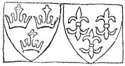 Carved shields of arms.