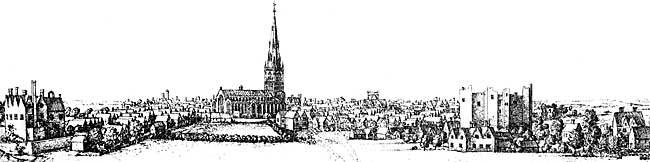 A panorama of Newark-on-Trent from 1676.