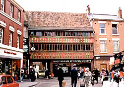 The late 15th century front of the Old White Hart in Newark Market Place