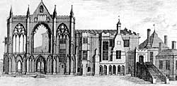 The same view of the west front as recorded by Samuel Buck, c. 1720.