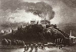 Nottingham Castle in flames, 1831. 