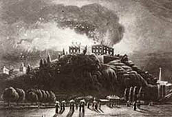 Nottingham Castle ablaze in 1831.
