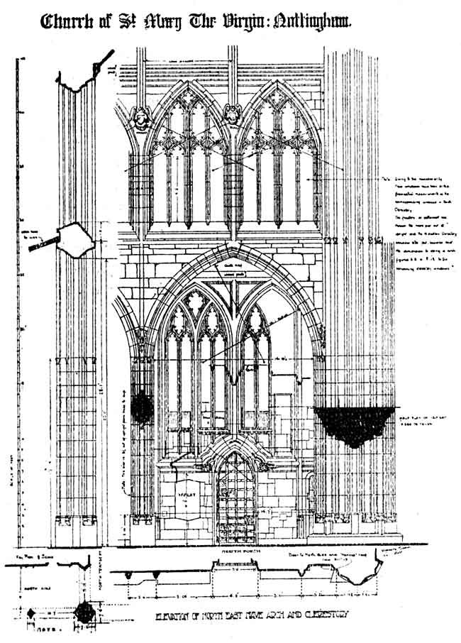 Elevation of north east nave arch and clerestory.