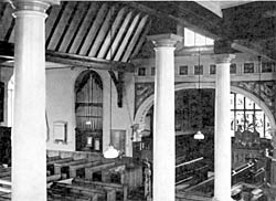 Fig. 7. Interior of St. Nicholas' Church, Nottingham, showing the graceful chancel-arch and the roof over the nave set up in 1848. 