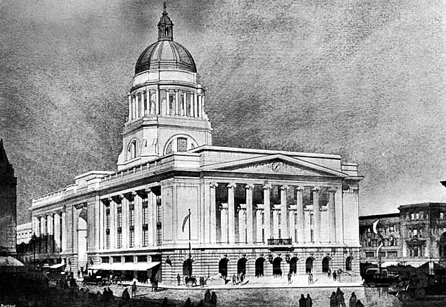 The new Exchange building, Nottingham, as it will appear when completed. [From a drawing by courtesy of the architect, Major T. Cecil Howitt, D.S.O., A.R.I.B.A.).