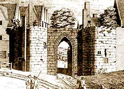 Nottingham's town wall: the medieval Chapel Bar, demolished in 1743. 