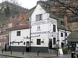 The Old Trip to Jerusalem pub overshadowed by Nottingham Castle (A Nicholson, 2004).