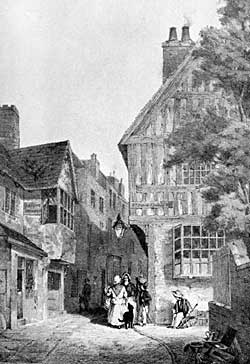 THE UPPER PART OF ST. PETER'S GATE, 1870, looking eastward, with the fine old oak framed house, at the north-east corner of St. Peter's Church Yard. 