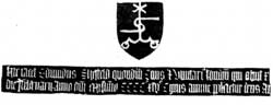 Merchants' mark of Edmund Sheffeld, 1445 in North Wheatley church.