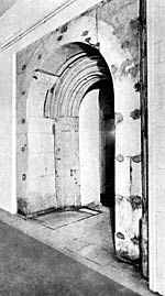 Doorway in east wall of west cloister range, Welbeck Abbey.