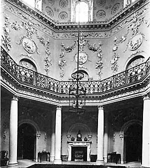 The Octagonal Hall at Nuttall Temple. The impressive stuccowork was by Thomas Roberts of Oxford.