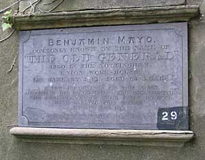 Memorial plaque to Benjamin Mayo, 'The Old General', in the General Cemetery.