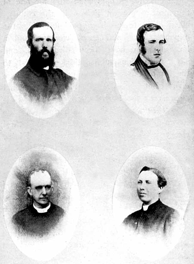 THE LAST FOUR VICARS. Clockwise: Rev. Alfred Brook, 1853-1857; Rev. Arthur Brook, 1857-1866; Rev. Canon A. F. Ebsworth, 1875; Rev. Canon Charles Gray, 1866-1875. 