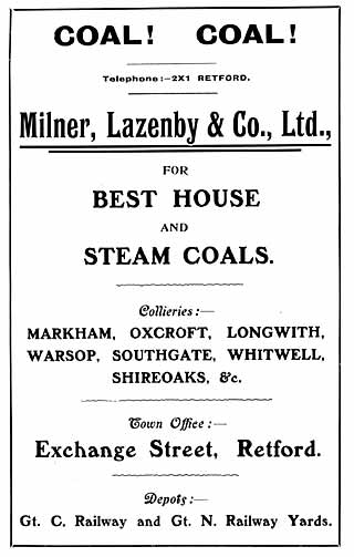 Milner, Lazenby & Co Ltd. coal merchants advert