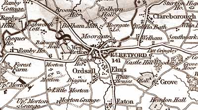Map of the Retford area in 1836