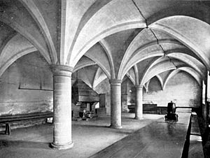 The vaulted undercroft at Rufford Abbey in the 1930s. 