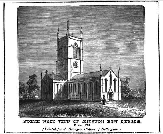 THE CHURCH BUILT AT SNEINTON IN 1839, as depicted in James Orange's 'History of Nottingham'. 