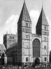 The west front of Southwell Minster in the 1930s. 