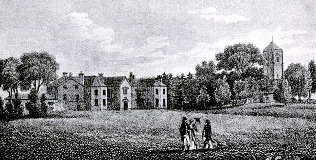 Staunton Hall and church in 1812.